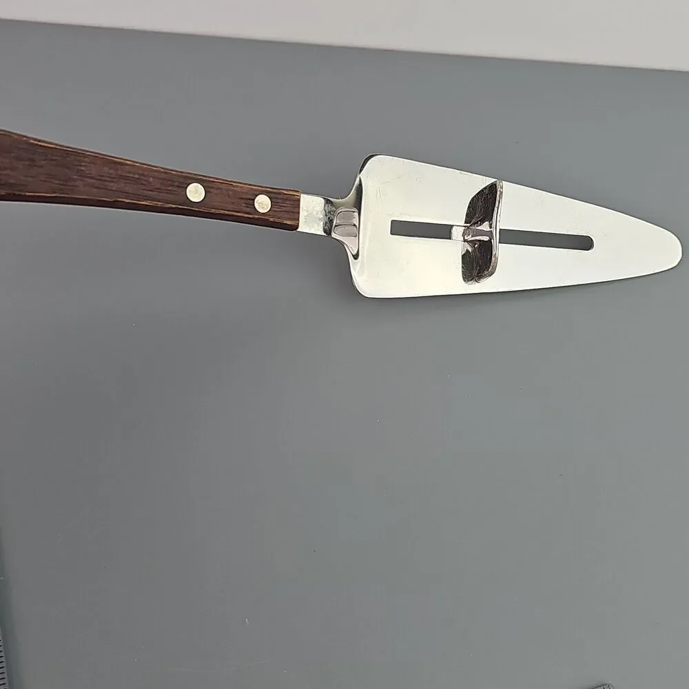 Vintage Sliding Cake Server Pies Cakes Stainless Steel Wood Handle Japan
